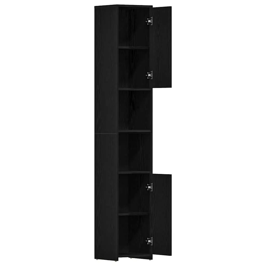 Bathroom Cabinet Engineered Wood 30 x 30 x 183.5 cm Black Oak Storage Cupboard Tall Organizer