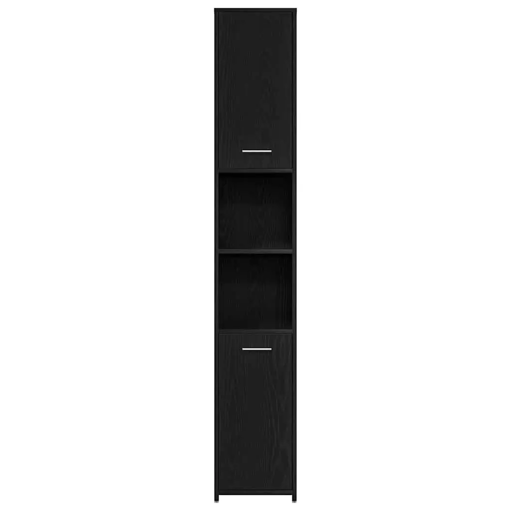 Bathroom Cabinet Engineered Wood 30 x 30 x 183.5 cm Black Oak Storage Cupboard Tall Organizer