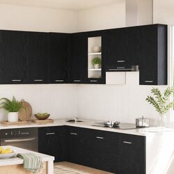 Wall-Mounted Glass Cabinet for Kitchen Storage - Black Oak