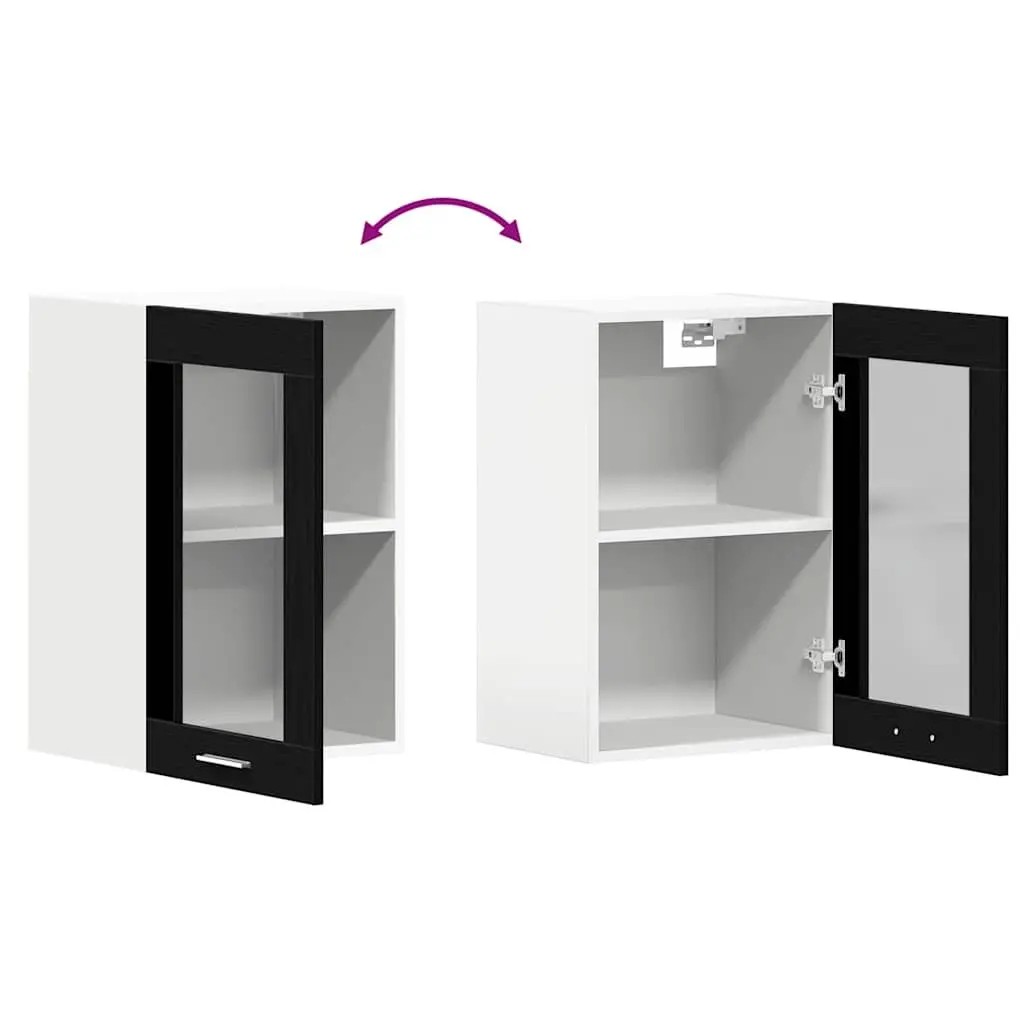 Hanging Glass Cabinet Wall-Mounted Kitchen Storage Black Oak 40x31x60cm