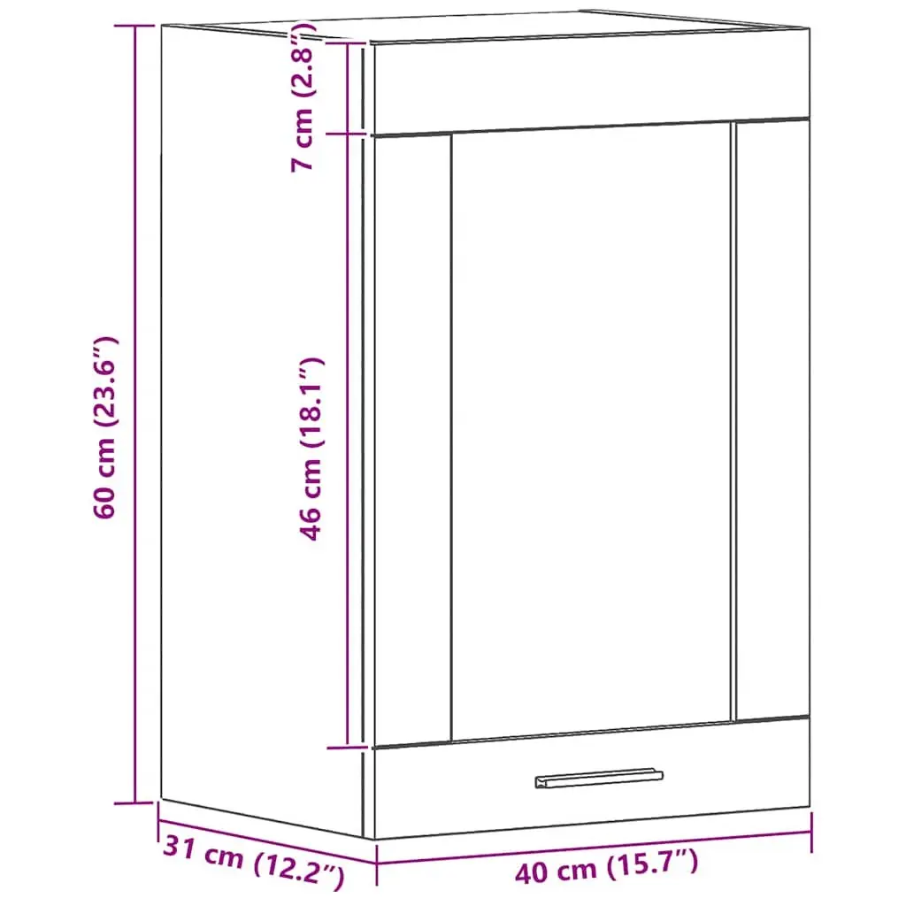 Hanging Glass Cabinet Wall-Mounted Kitchen Storage Black Oak 40x31x60cm