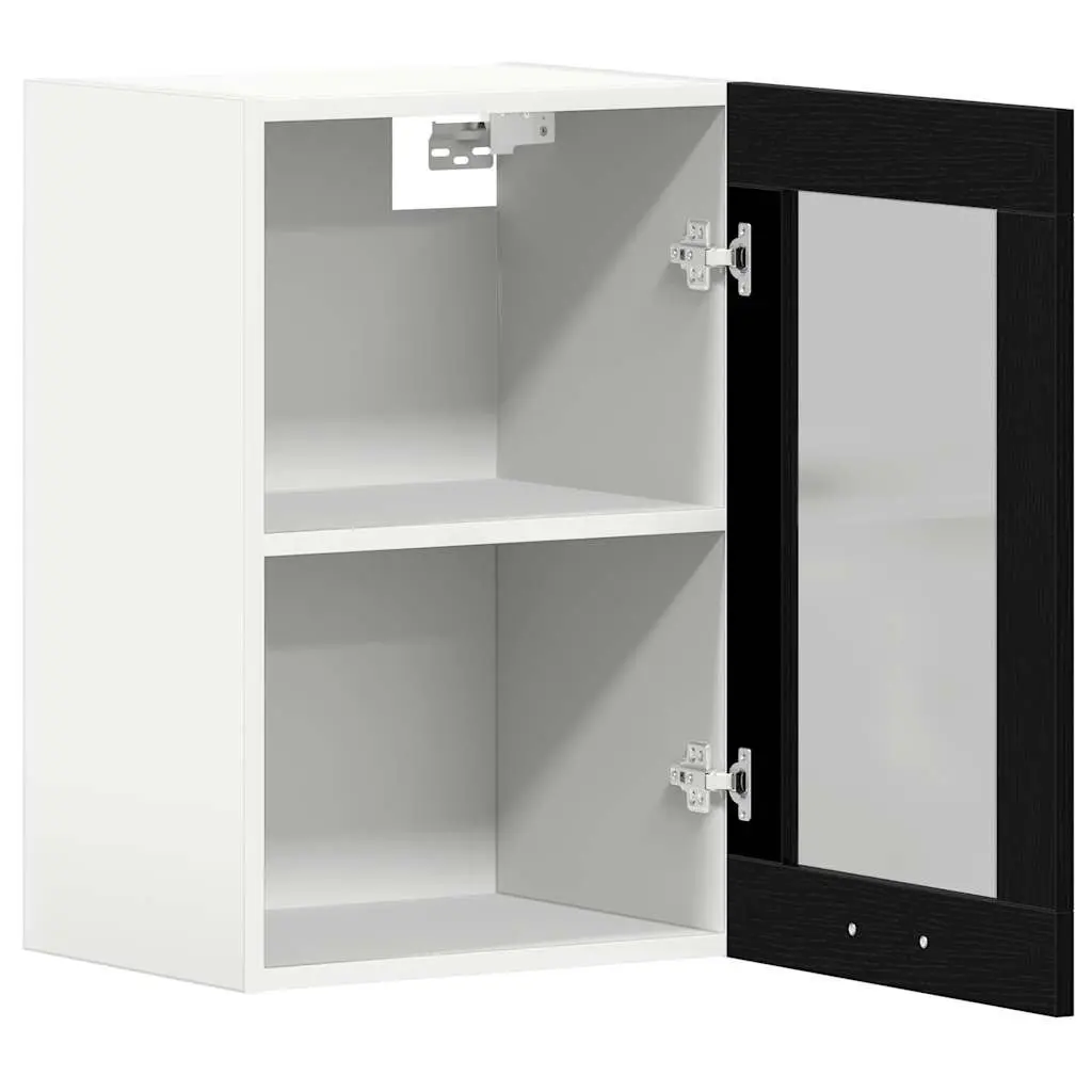Hanging Glass Cabinet Wall-Mounted Kitchen Storage Black Oak 40x31x60cm