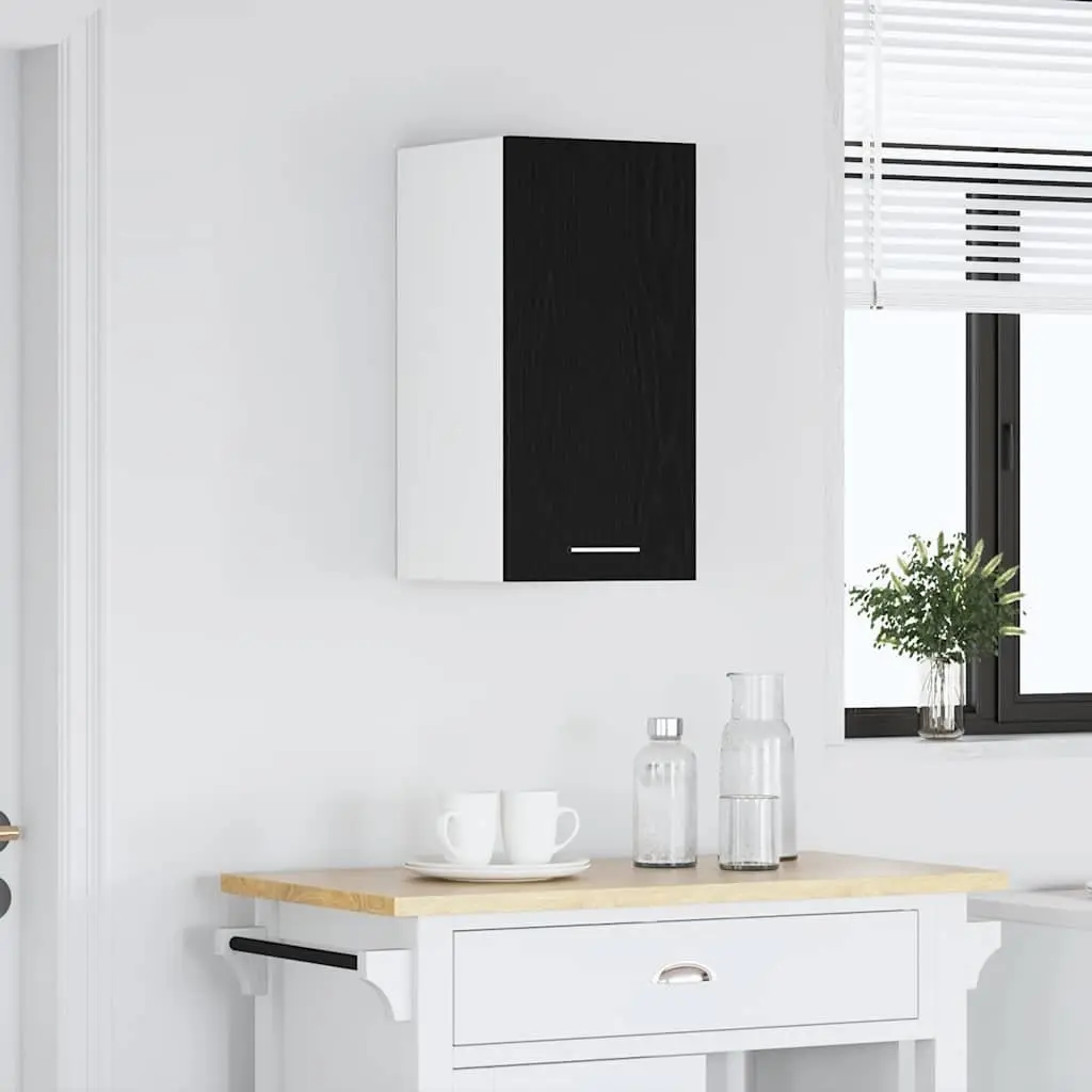 Wall-Mounted Black Oak Kitchen Storage Cabinet