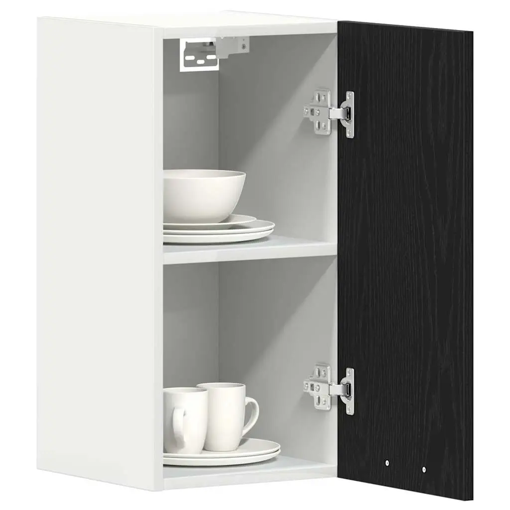 Wall-Mounted Black Oak Kitchen Storage Cabinet