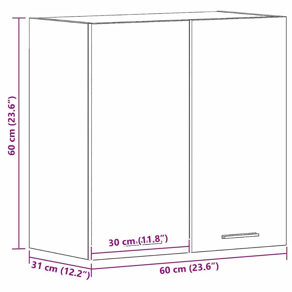 Hanging Kitchen Cabinet Black Oak Modern Storage Organiser 60x31x60cm