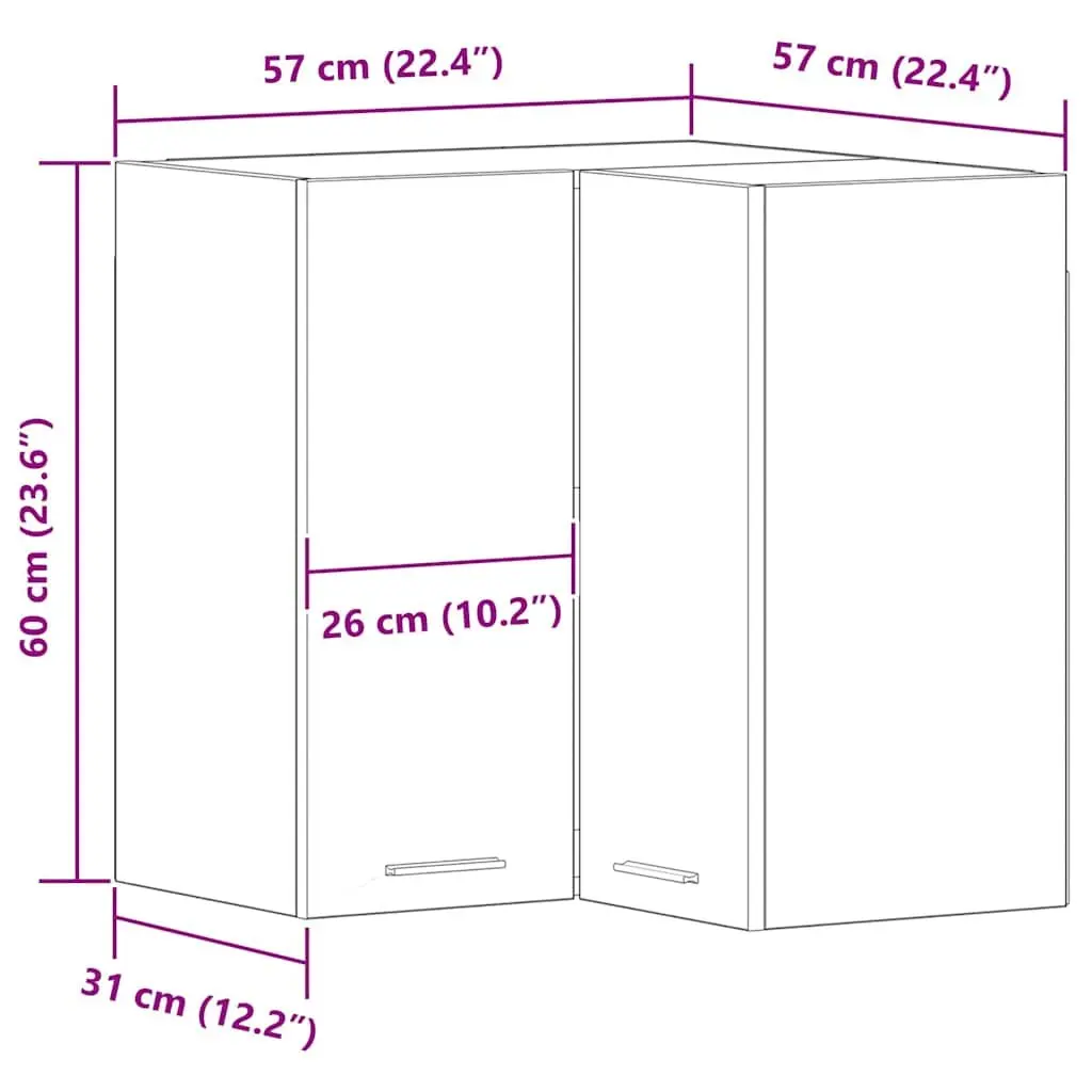 Hanging Kitchen Cabinet Black Modern Storage Engineered Wood 57 x 57 x 60 cm
