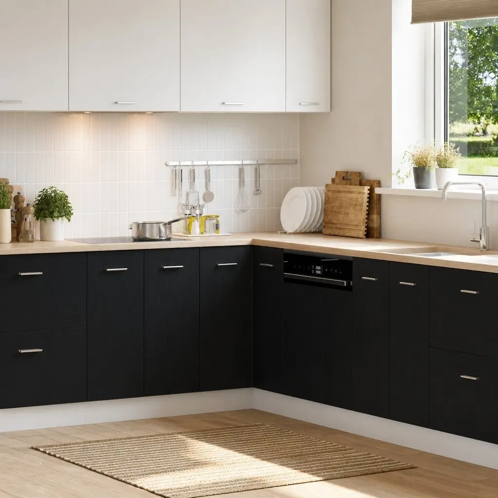 Black Oak Hanging Kitchen Cabinet for Storage