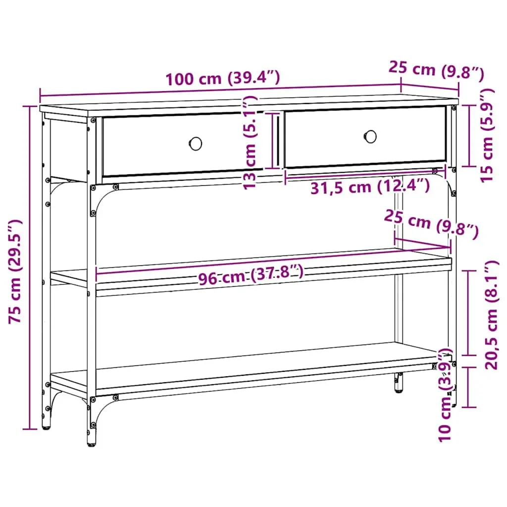 Console Table Engineered Wood Steel Frame Brown