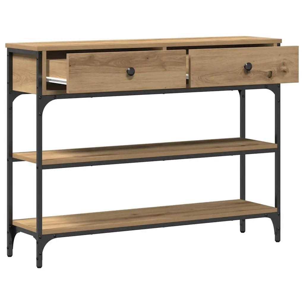 Console Table Engineered Wood Steel Frame Brown