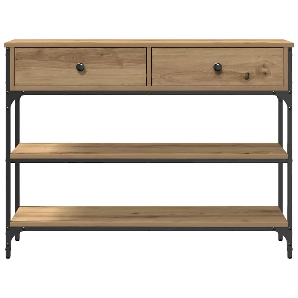 Console Table Engineered Wood Steel Frame Brown