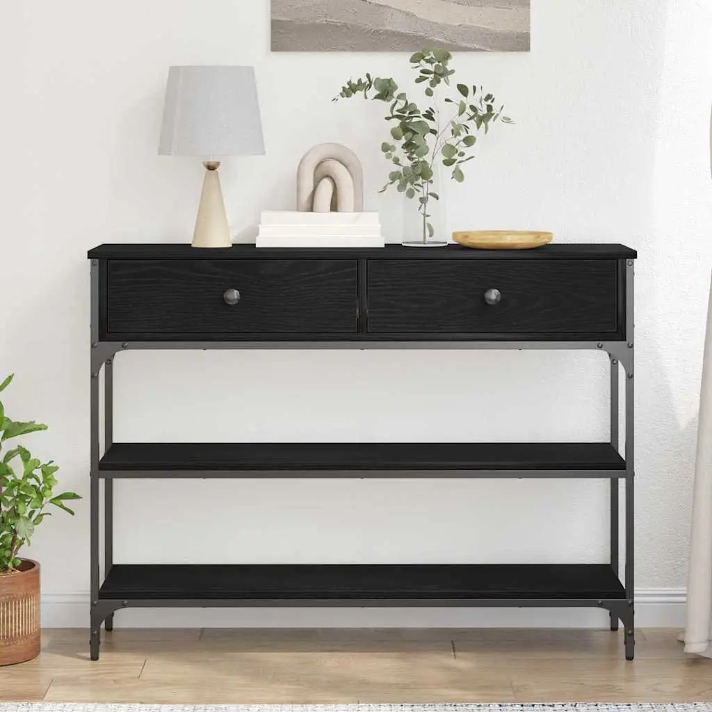 Console Table Engineered Wood Steel Frame Black