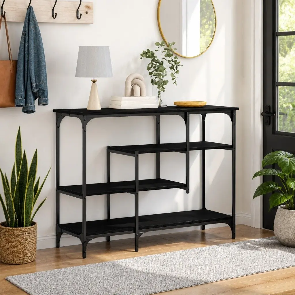 Console Table Engineered Wood and Metal Frame 100x35x75cm Black