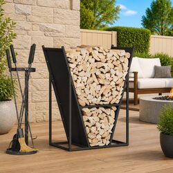Firewood Rack Black Log Storage Holder Cold-rolled Steel Large Capacity Wood