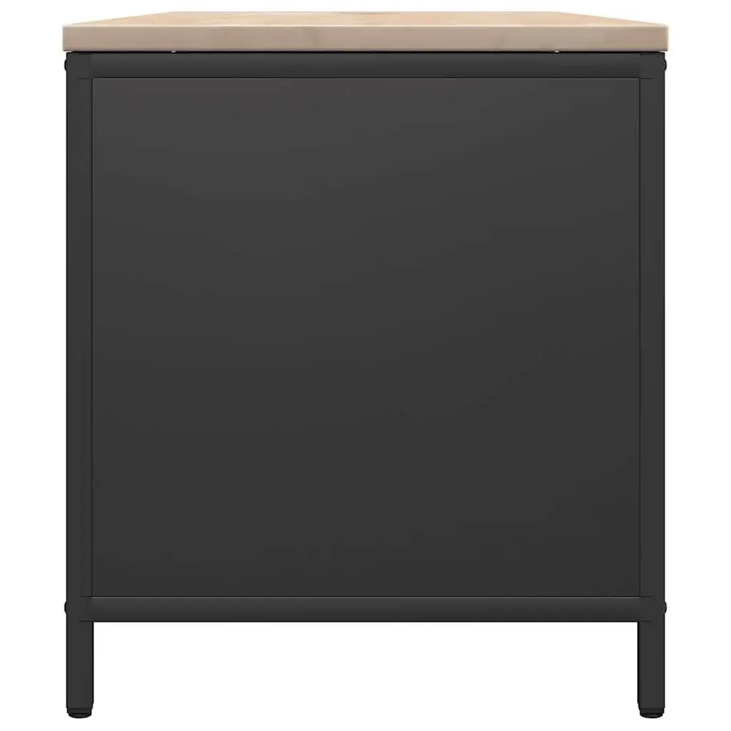 Black Steel Firewood Rack with Wooden Top 100.5x35.5x40cm