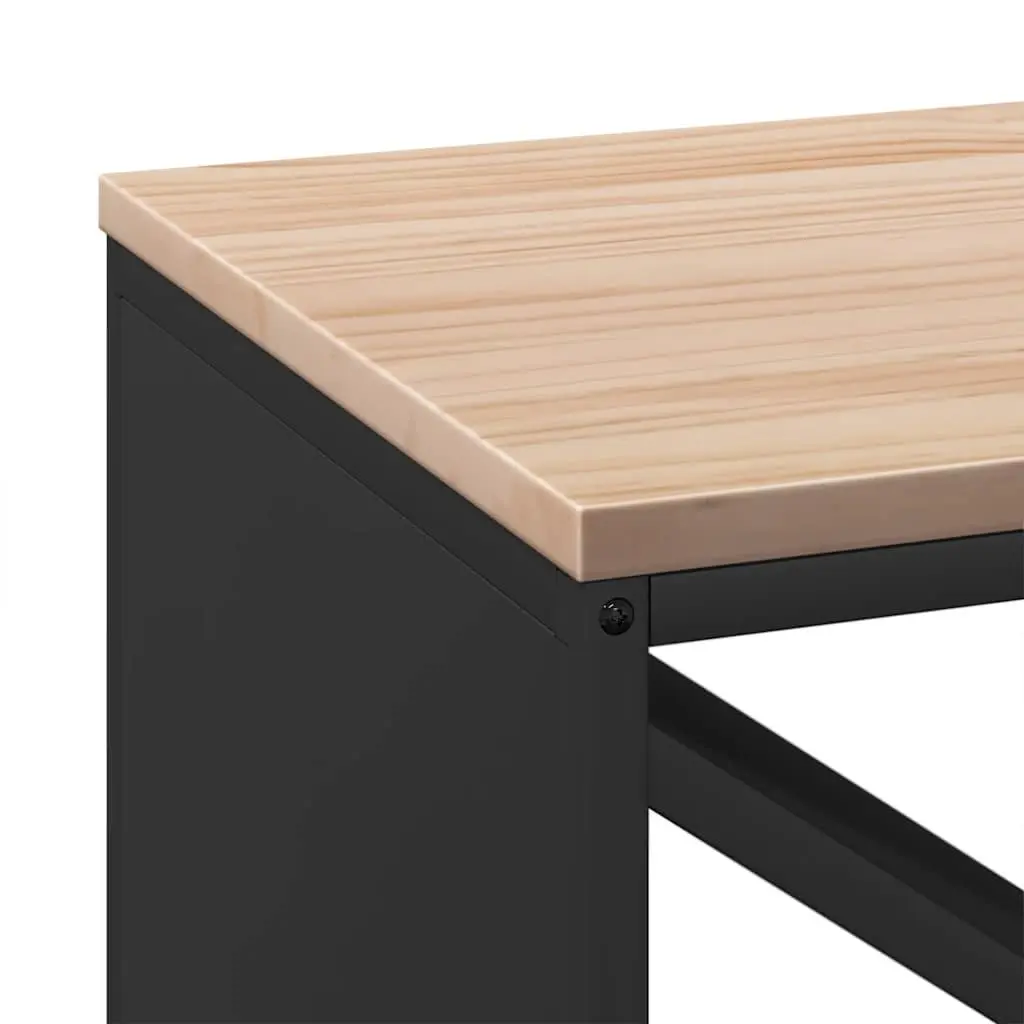 Black Steel Firewood Rack with Wooden Top 100.5x35.5x40cm