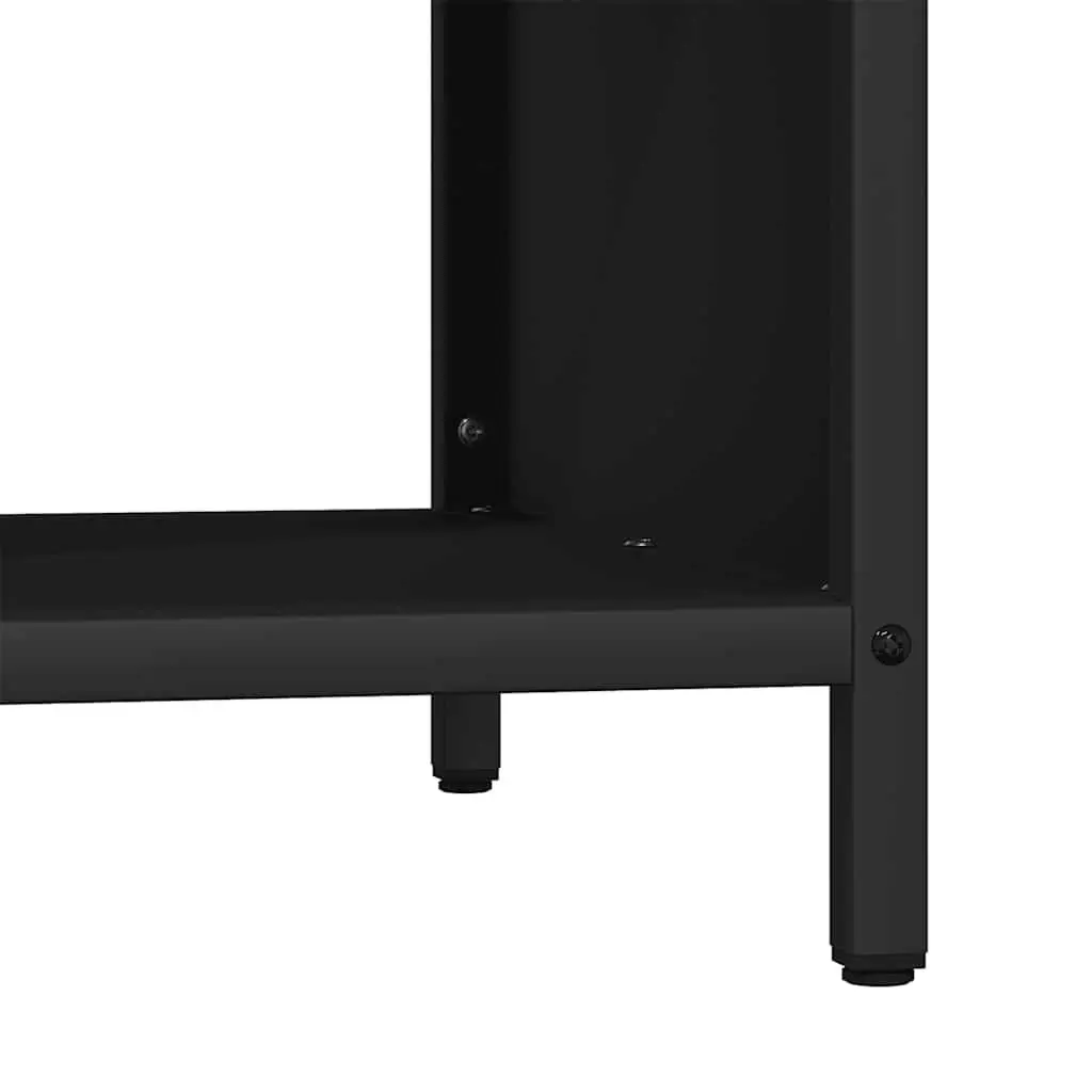 Black Steel Firewood Rack with Wooden Top 100.5x35.5x40cm