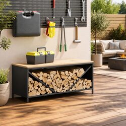 Durable Firewood Storage Rack with Wooden Top - Anthracite Steel