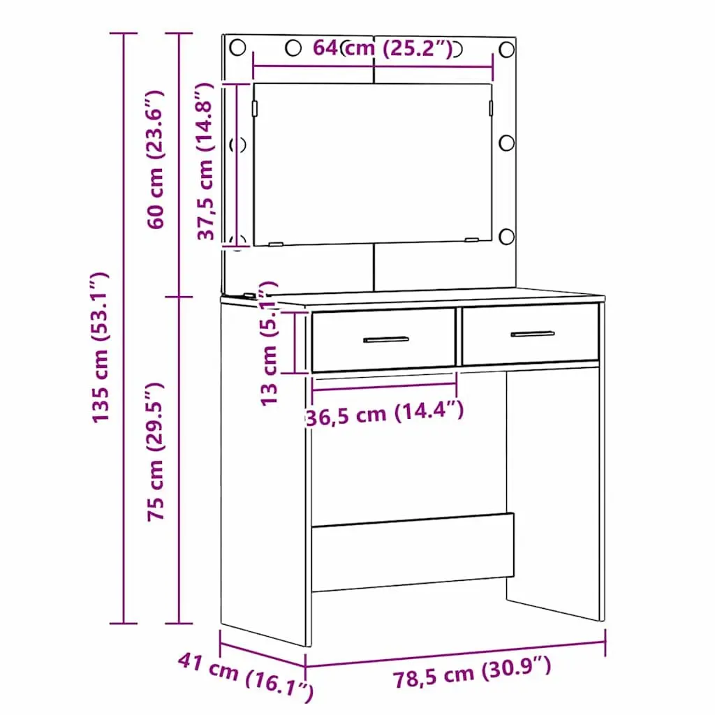 White Dressing Table with LED Mirror and Drawers