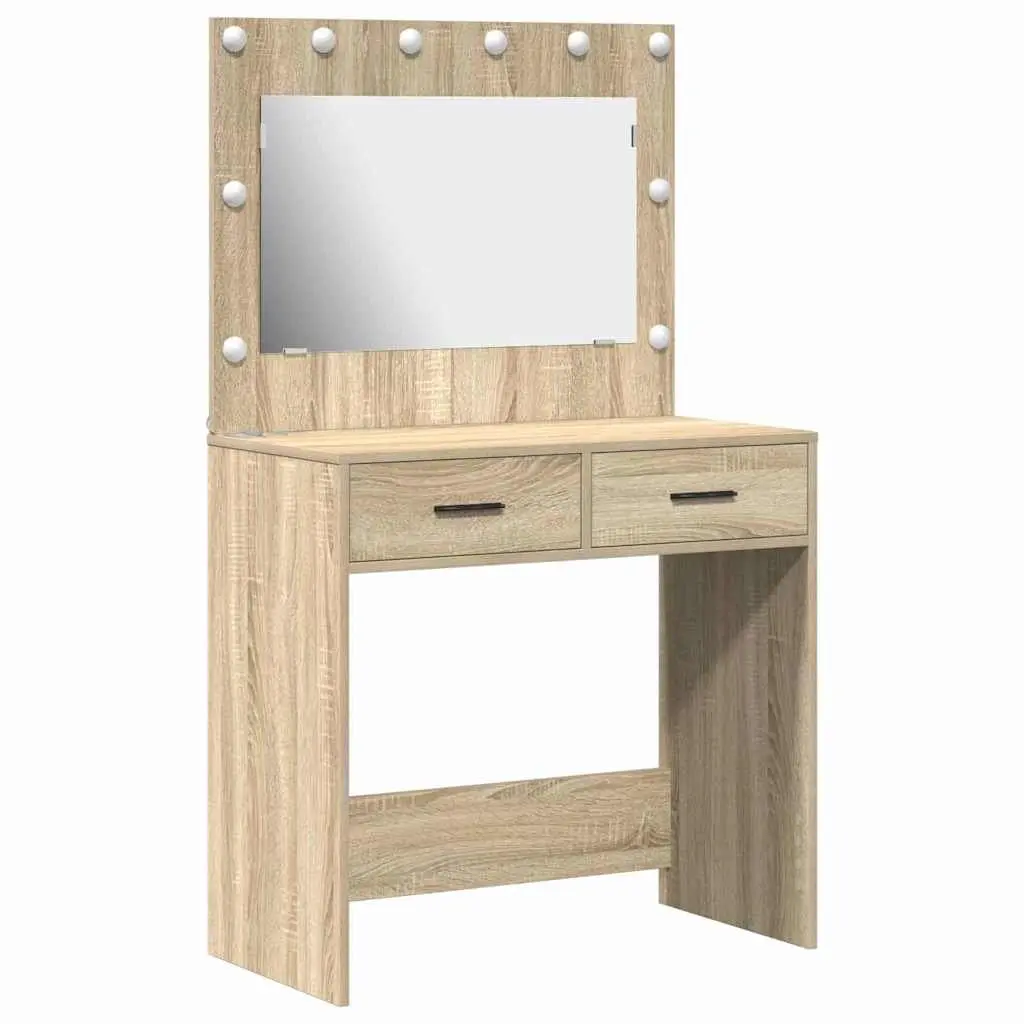 Brown Engineered Wood Dressing Table with LED Mirror