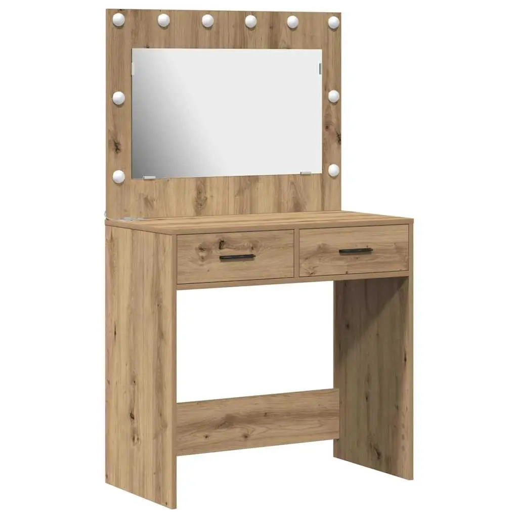 Brown Modern Dressing Table with LED Lights and Storage