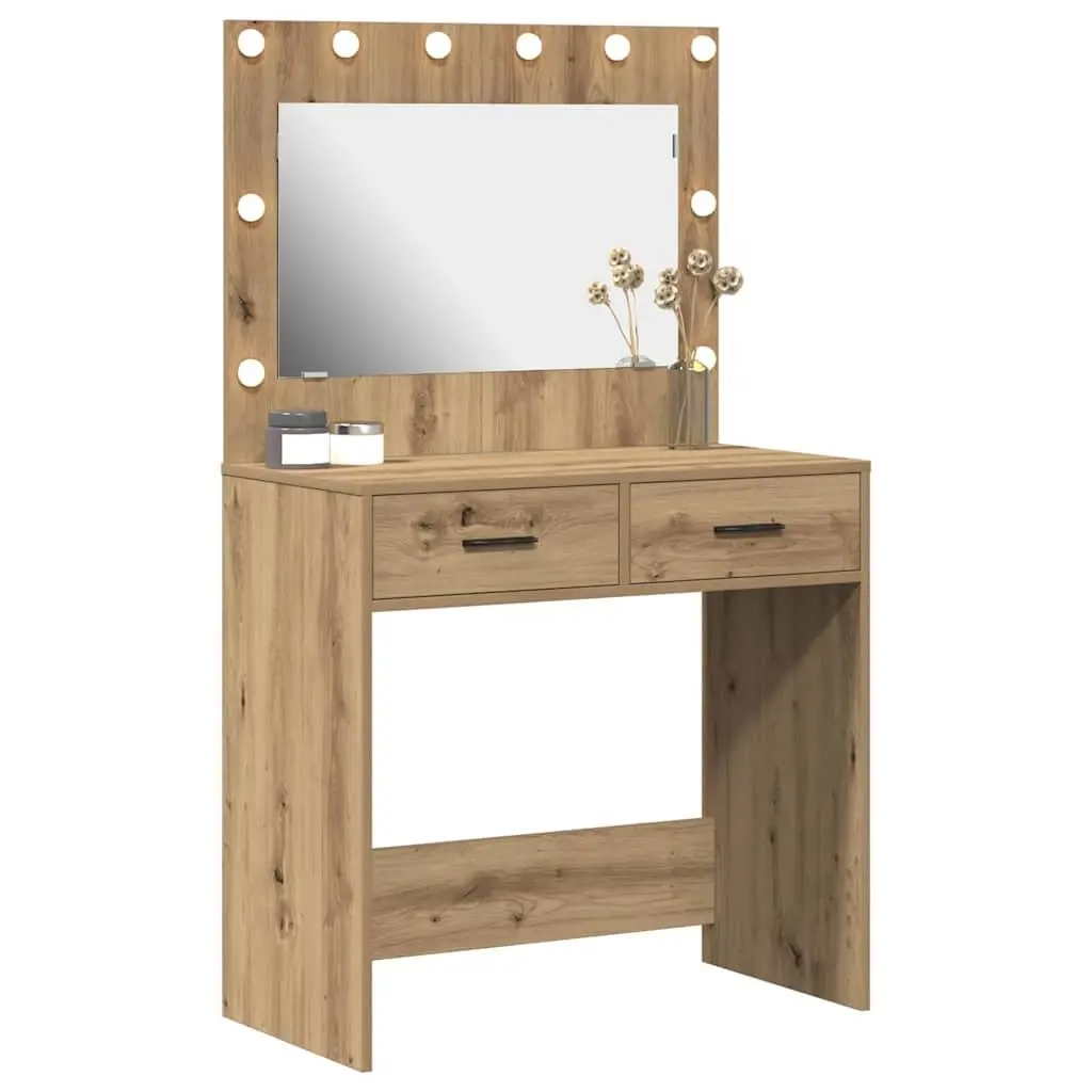 Brown Modern Dressing Table with LED Lights and Storage