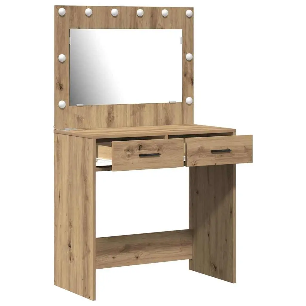 Brown Modern Dressing Table with LED Lights and Storage
