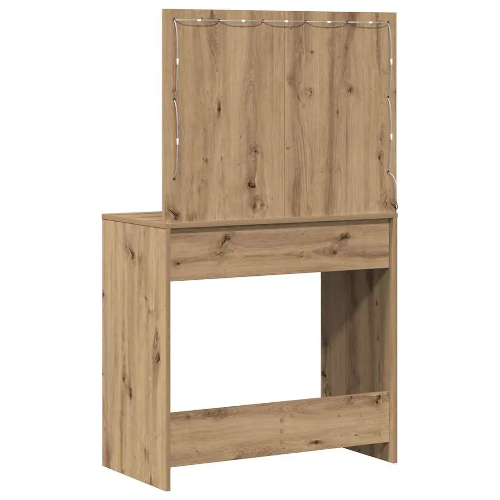 Brown Modern Dressing Table with LED Lights and Storage