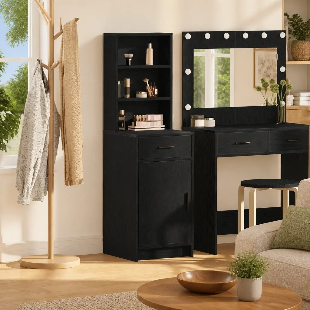 Black Oak Highboard Storage Cabinet with Durable Build