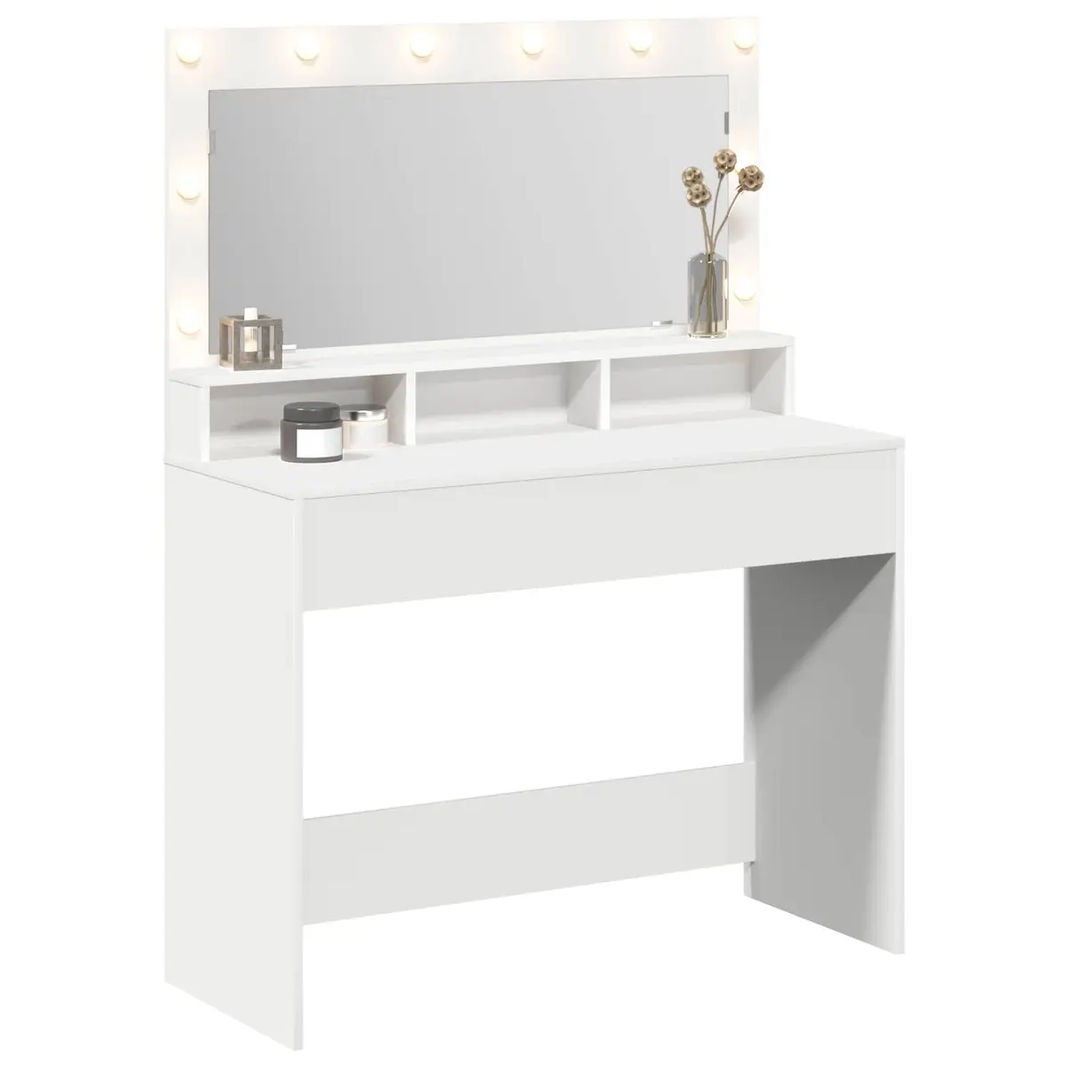 White Dressing Table with LED Mirror and Storage