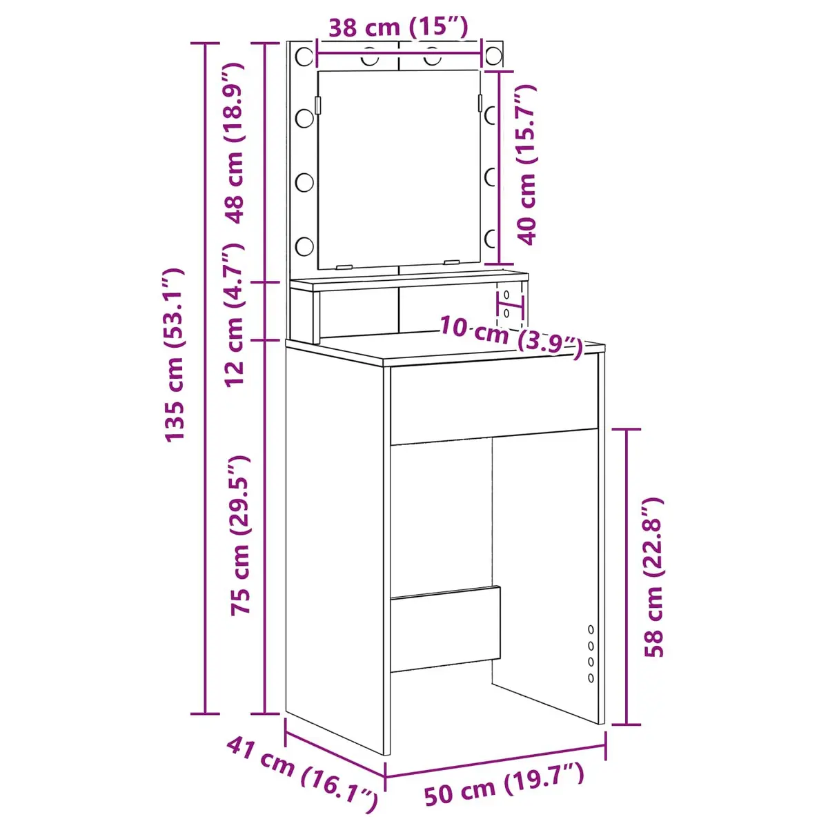 White Dressing Table with LED Mirror and Storage