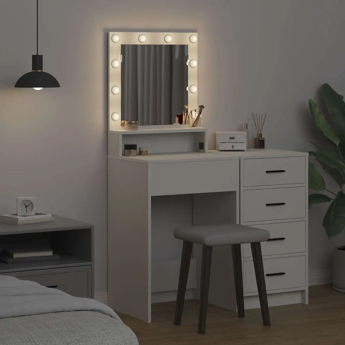 White Dressing Table with LED Mirror and Storage