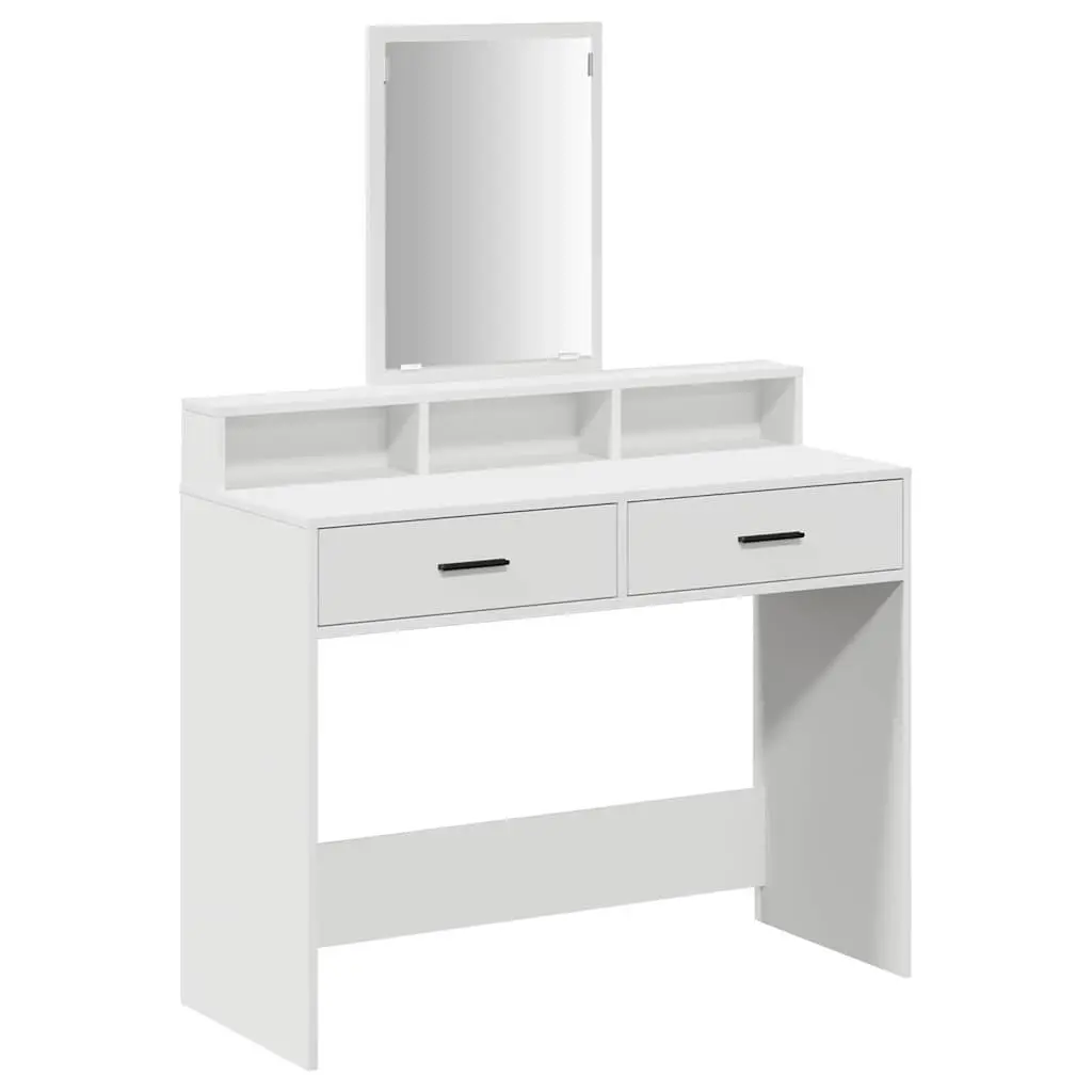 White Dressing Table with Large Mirror and Storage