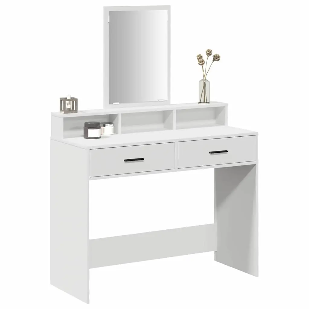 White Dressing Table with Large Mirror and Storage