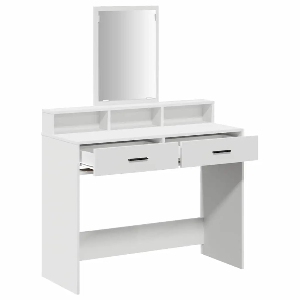 White Dressing Table with Large Mirror and Storage