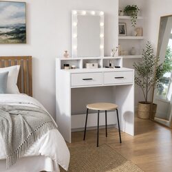 Stylish White Vanity Unit with LED Mirror and Storage
