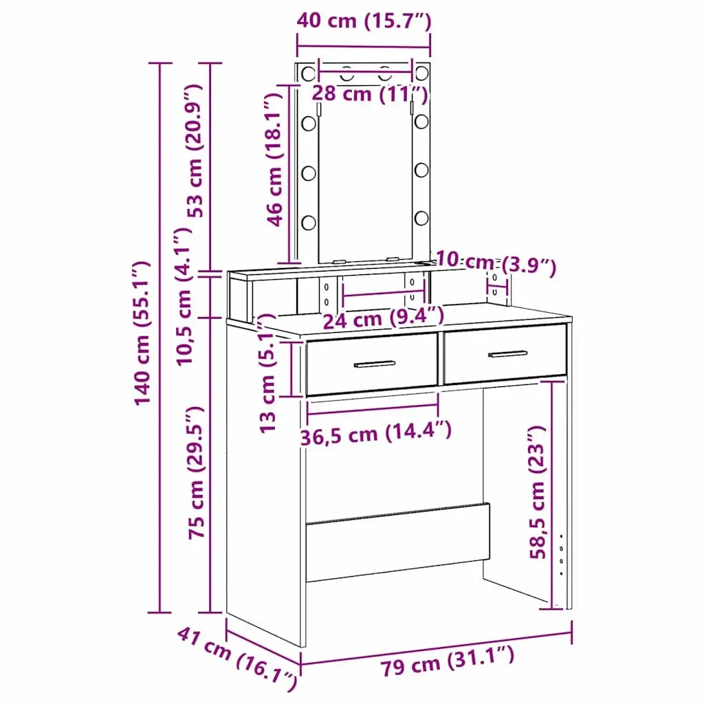 Dressing Table Engineered Wood 79 x 41 x 140 cm White