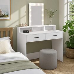 White Dressing Table Bedroom Vanity Mirror LED Lights Drawers USB Charging Port