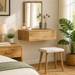 Dressing Table Brown Bedroom Vanity Storage Drawers Mirror Engineered Wood