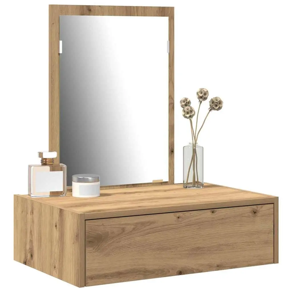 Brown Dressing Table with Mirror and Storage Drawers