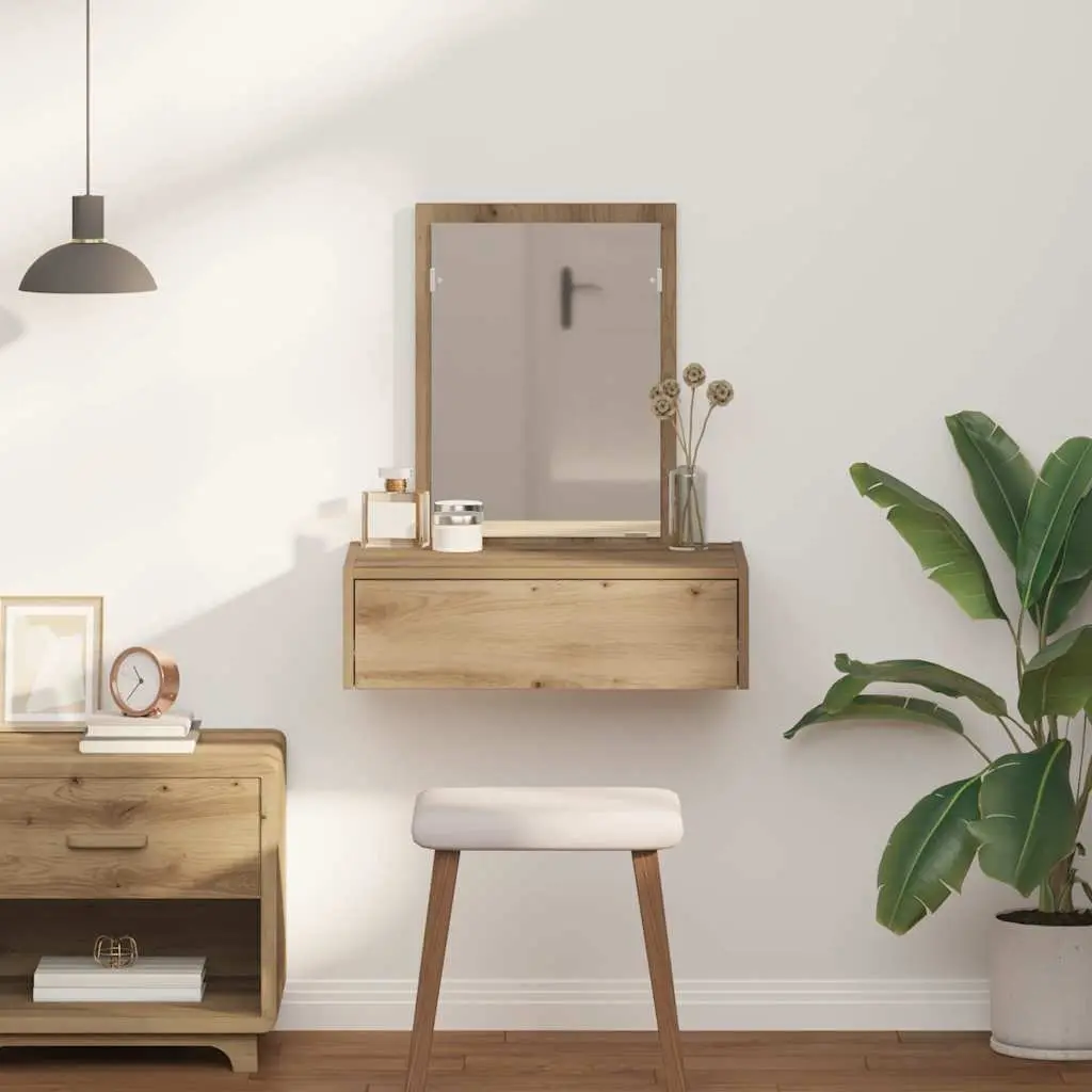 Brown Dressing Table with Mirror and Storage Drawers