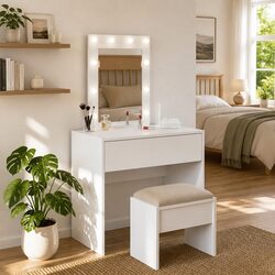Modern White Dressing Table with Engineered Wood Design