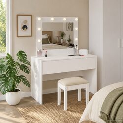 Dressing Table White Bedroom Vanity Unit Mirror Drawers Storage 83x40x70cm