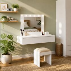 Durable White Dressing Table with Integrated Mirror