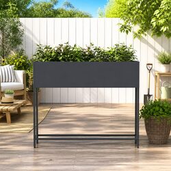 Rectangular Anthracite Metal Raised Garden Planter 100 x 26 x 82 cm