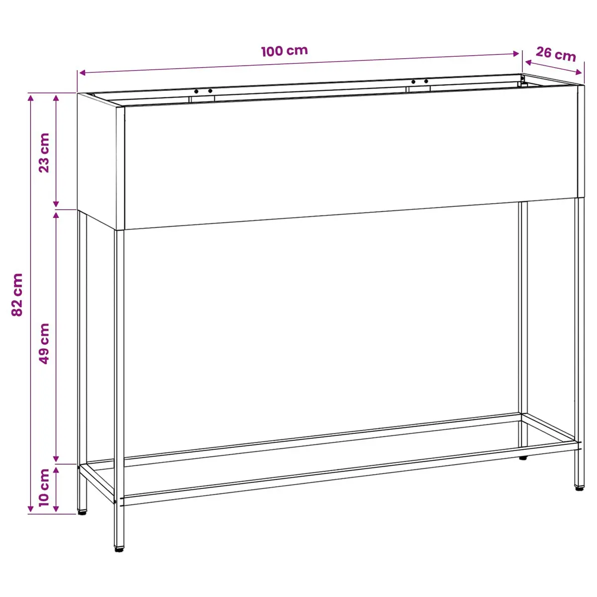 Rectangular Anthracite Metal Raised Garden Planter 100 x 26 x 82 cm