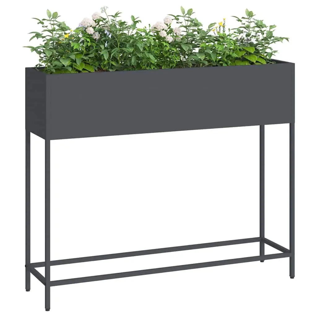 Rectangular Anthracite Metal Raised Garden Planter 100 x 26 x 82 cm