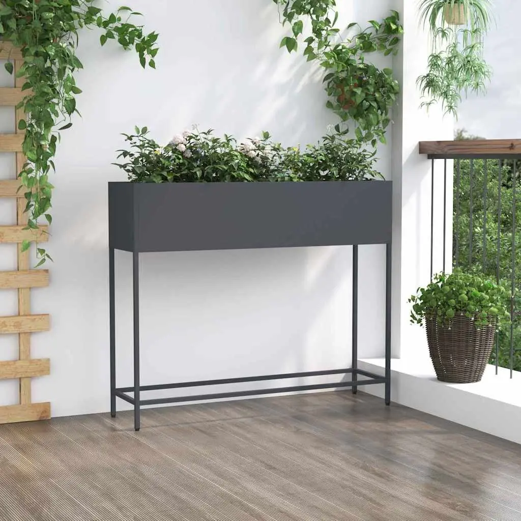 Rectangular Anthracite Metal Raised Garden Planter 100 x 26 x 82 cm