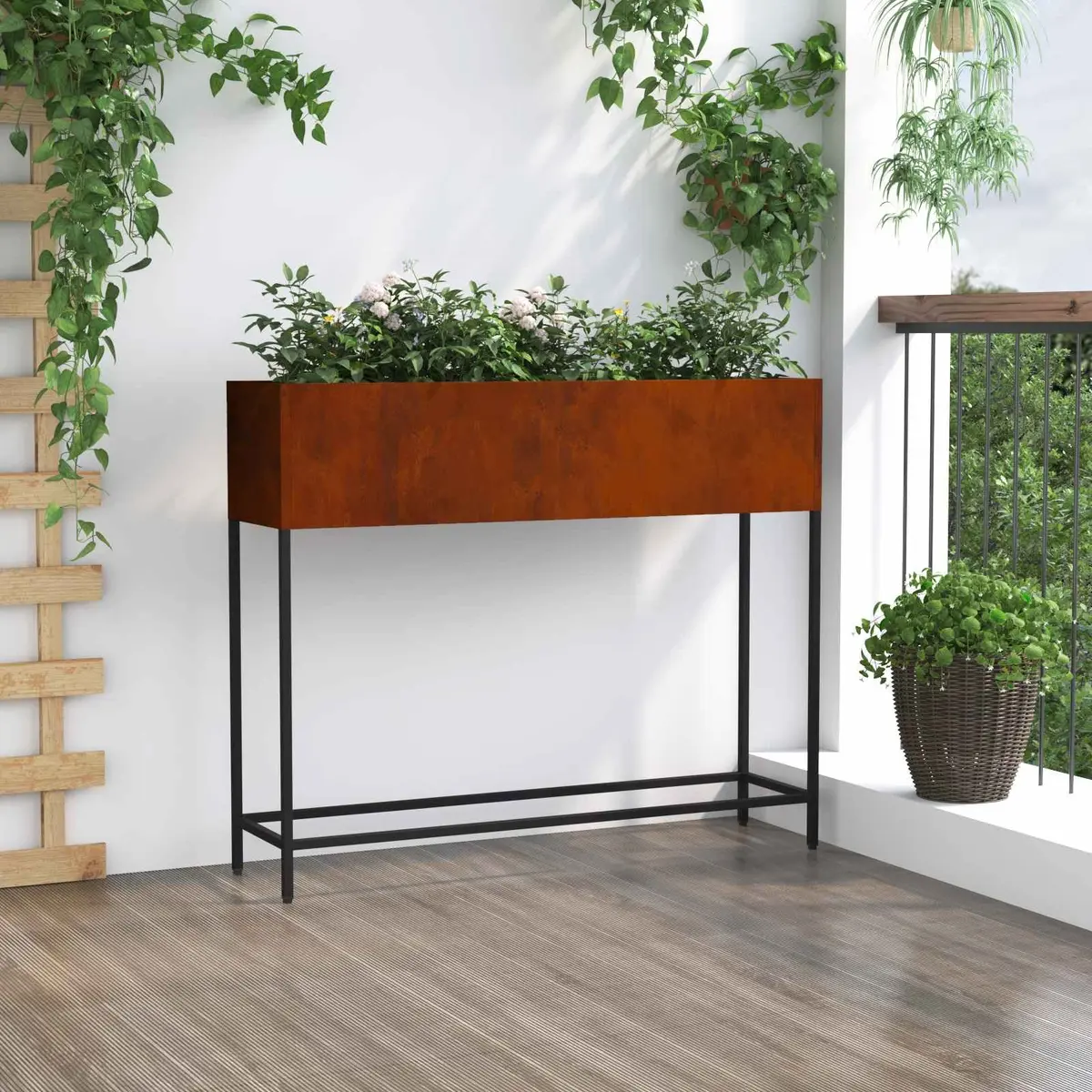 Rectangular Outdoor Raised Garden Planter 100x26x82cm