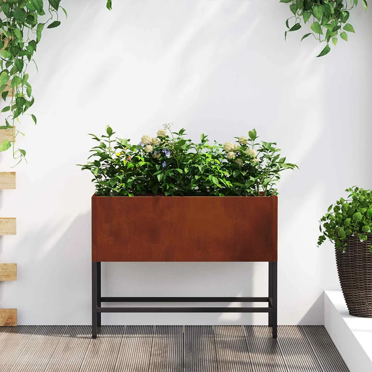 Rectangular Raised Garden Planter in Burnt Orange Steel
