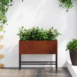 Rectangular Raised Garden Planter in Burnt Orange Steel